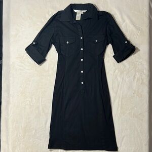 Max Studio Black Dress with Collar and 3/4 Cuffed Sleeves